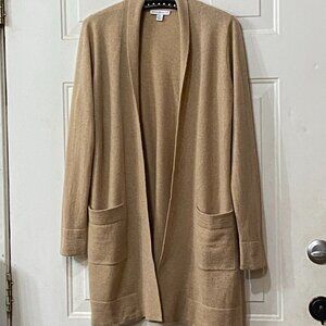 Isaac Mizrahi Live! Cashmere Sz M Womens Cardigan Sweater Open Pockets Beige